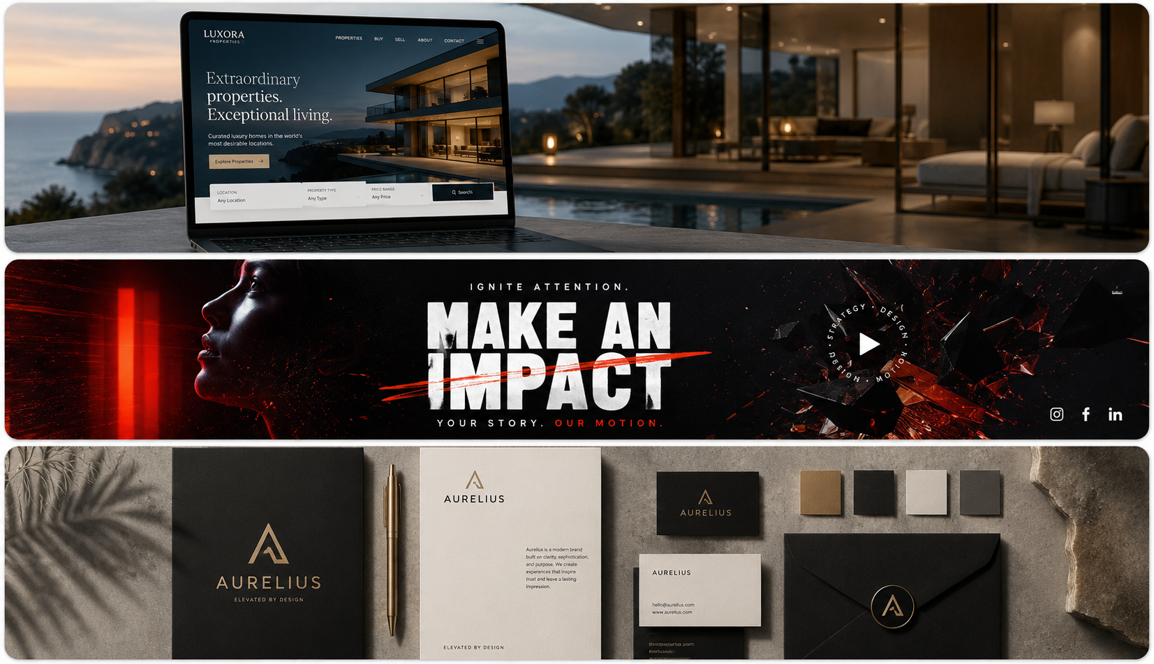 Full-bleed property listing page from the luxury real estate platform, shown on desktop.