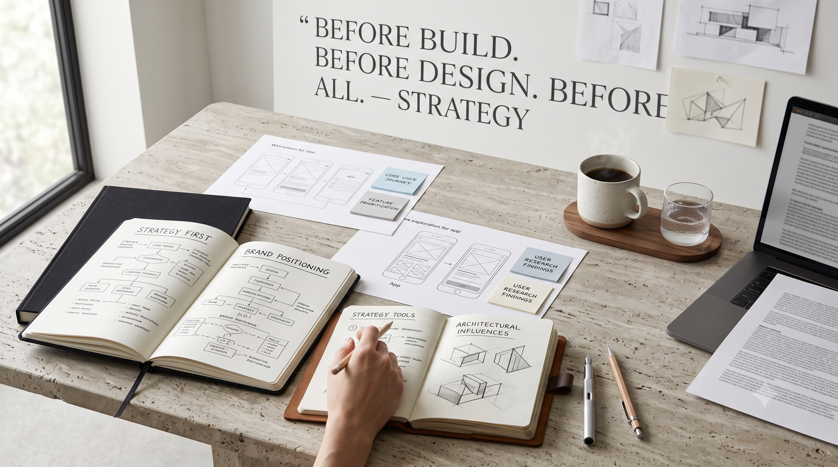 Strategist reviewing a growth diagnosis laid out on a desk.